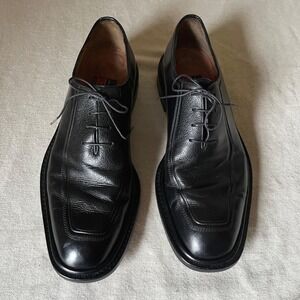 A. Testoni Black Leather Apron Toe Oxford Dress Shoes Sz 10M‎ Italy